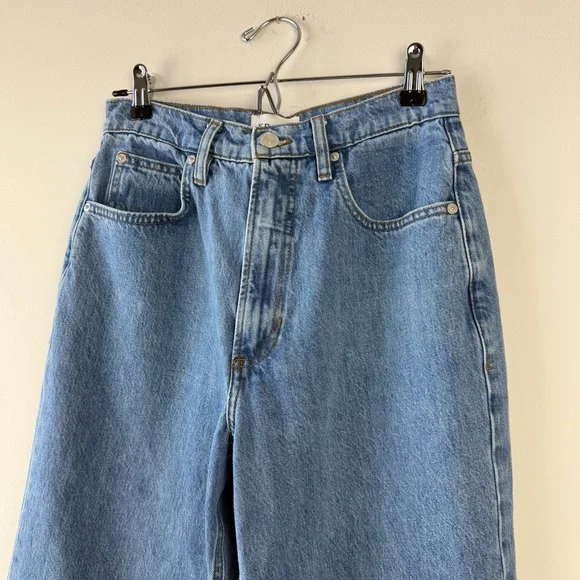 Frame Rolled High Rise Wide Leg Jeans in Meadow